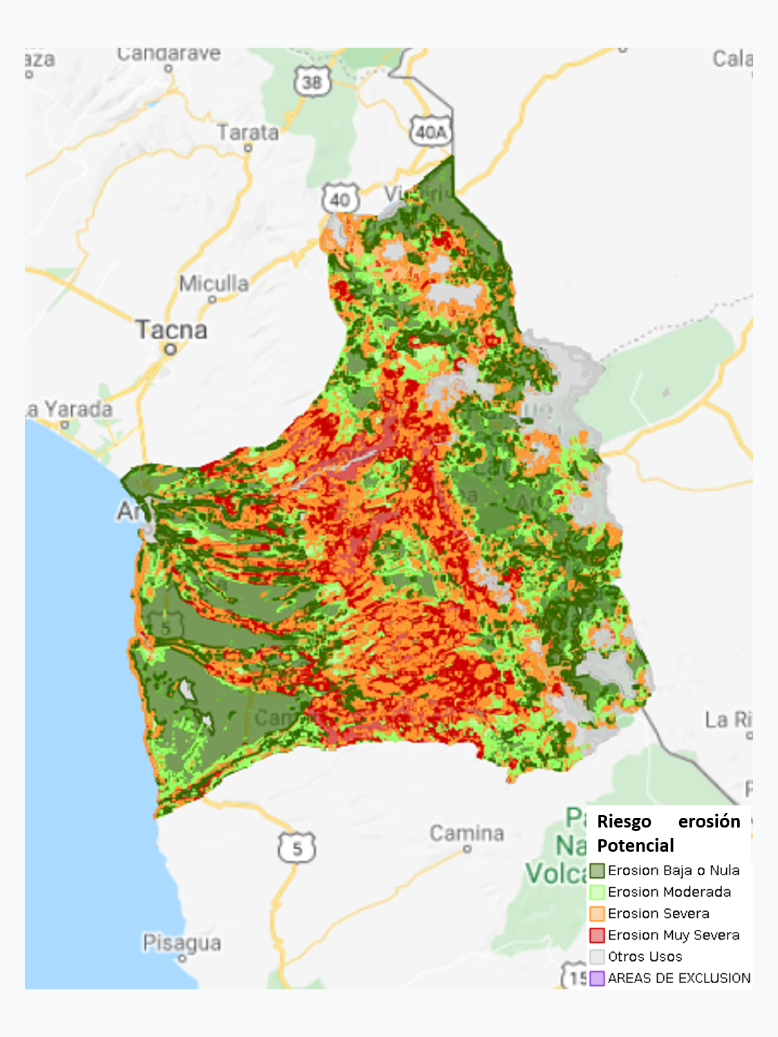 Riesgo de Erosión Potencial de la Región de Arica y Parinacota - 2010